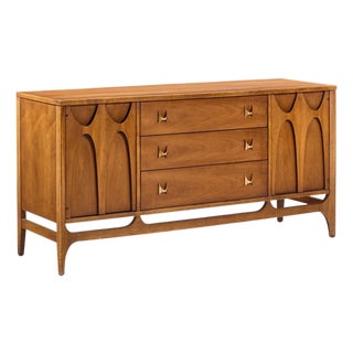 Broyhill Brasilia Mid Century Walnut and Brass Credenza For Sale