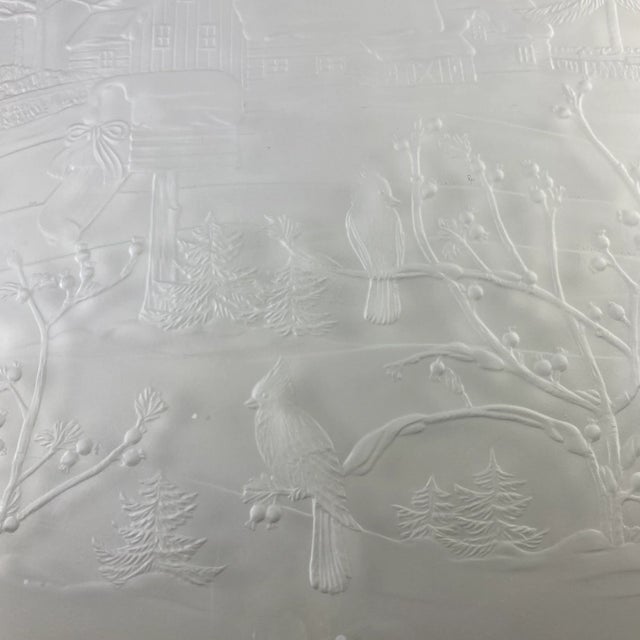 1970s American Glass Winter Scene Embossed Glass Serving Platter For Sale - Image 4 of 8