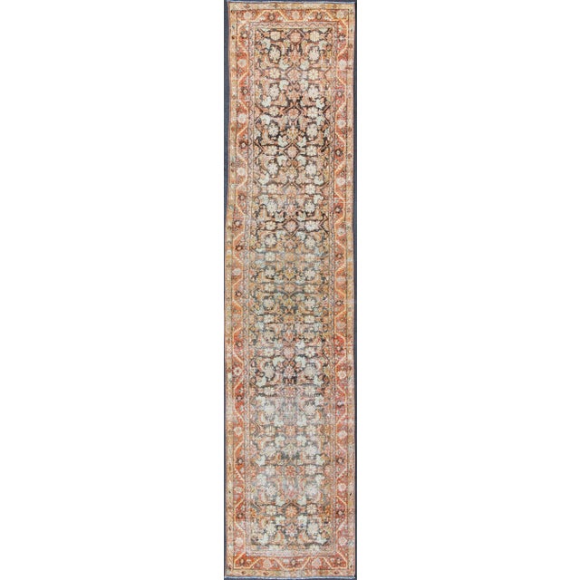 Antique Persian Mahal Runner With Allover Botanical Motif in Soft Sky Blue For Sale - Image 12 of 12