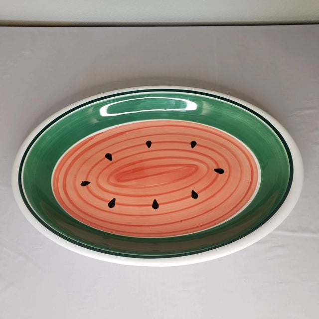 1980s 1980s Roma Inc. Hand-Painted Watermelon Oval Serving Platter, Italy For Sale - Image 5 of 7