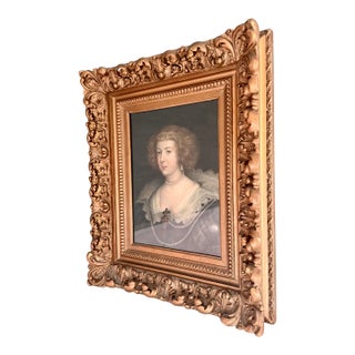 Antique Portrait of a Noblewoman After Sir Anthony Van Dyck (Mezzotint) — Original Carved Gilt Baroque Frame For Sale