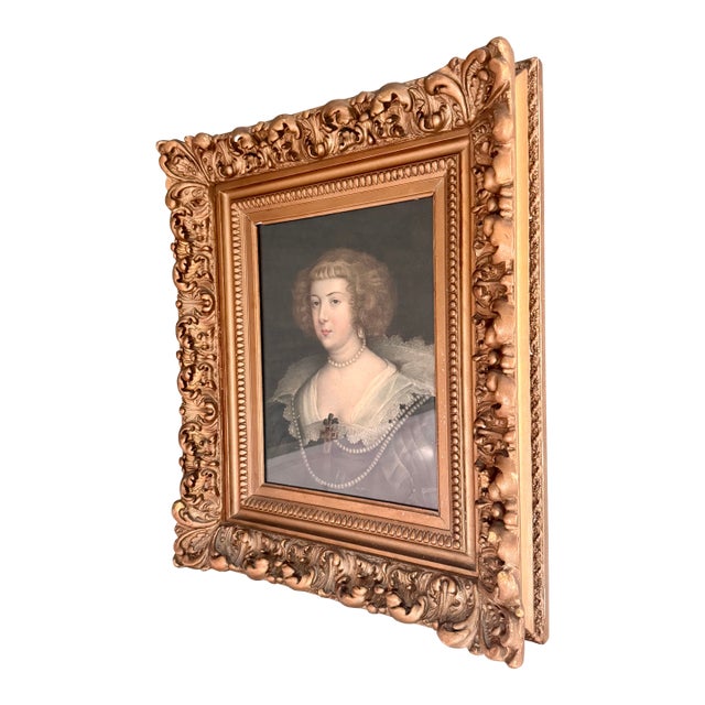 Antique Portrait of a Noblewoman After Sir Anthony Van Dyck (Mezzotint) — Original Carved Gilt Baroque Frame For Sale