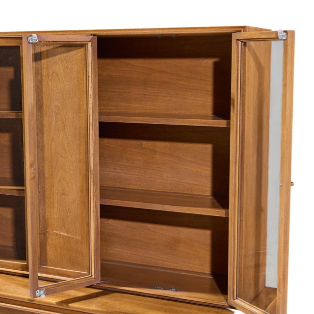 Mid-Century Modern Mount Airy Facade Mid Century Walnut and Brass Credenza and Hutch For Sale - Image 3 of 13