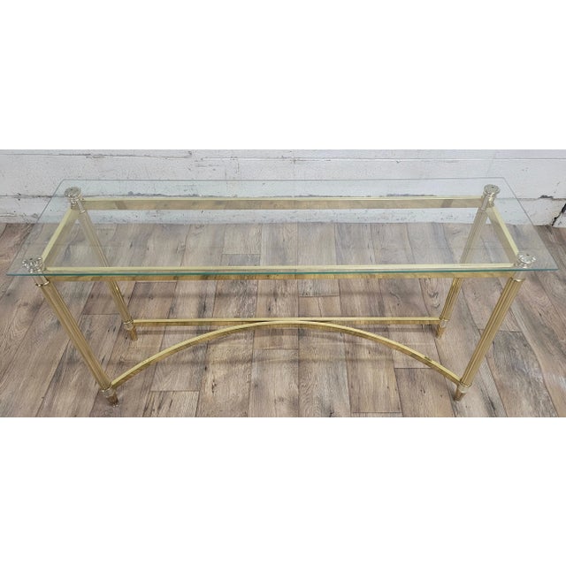 Vintage Mid Century Hollywood Regency Labarge Style Brass and Glass Hall Table For Sale - Image 10 of 10