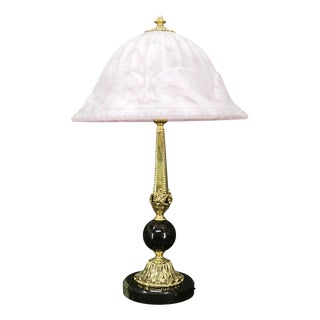Art Nouveau French Brass, Marble and Opaline Glass Table Lamp, 1920s For Sale