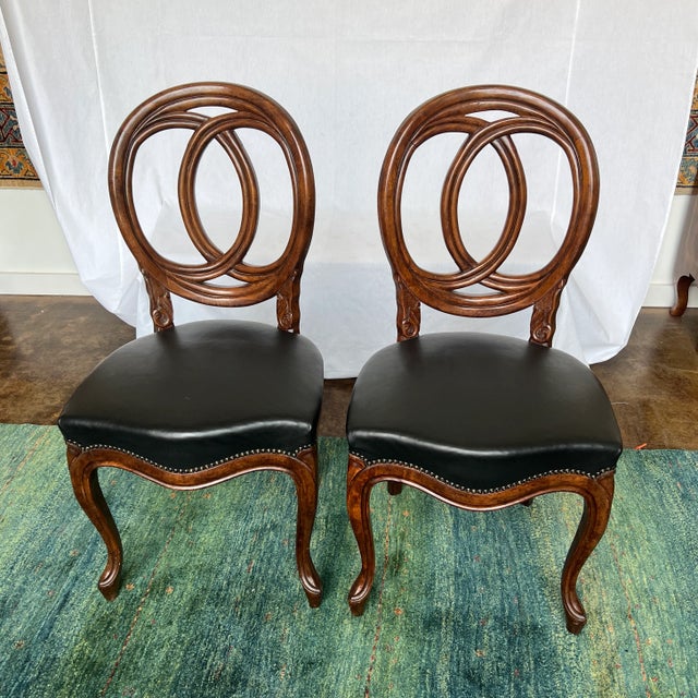 1990s Traditional Italian Wood and Leather Seat Side Chairs - a Pair For Sale - Image 11 of 11
