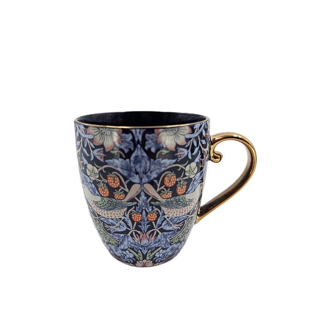 Morris & Co. Morris & Co. Porcelain Mug With Classic Strawberry Thief Motif and Gold Handles - Set of 4 For Sale - Image 4 of 8