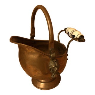 Antique Early 20th Century Mini Copper Scuttle Delft Handle For Sale