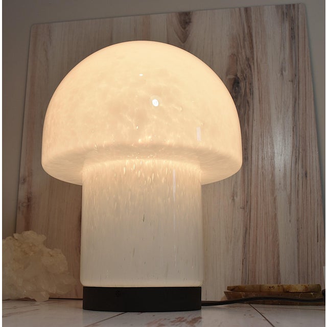 Glass Vintage 1970s Mid-Century Modern Glashutte Limburg White Glass Mushroom Table Lamp Model A743 For Sale - Image 7 of 18