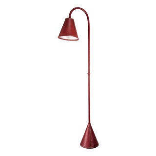 Mid-Century Modern Floor Lamp in Red Leather attributed to Jacques Adnet, France, 1960s For Sale