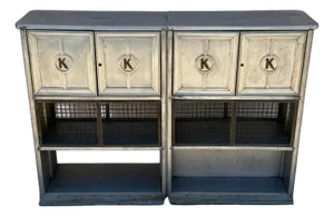 Antique Art Deco Steel Metal Dual Sided Dental Medical Cabinets Bar - A Pair