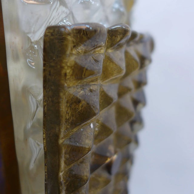 1980s Large Textured Glass and Brass Chandelier - a Pair For Sale - Image 5 of 10