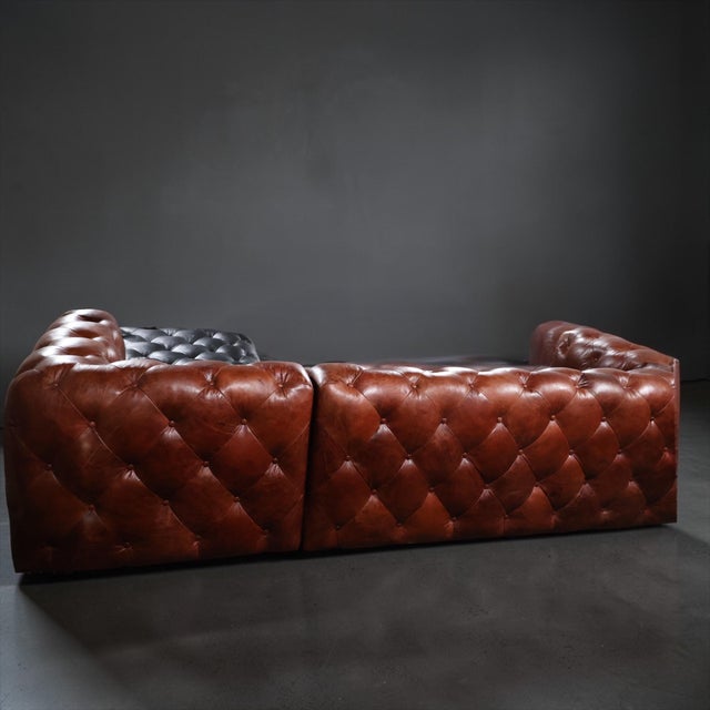 2020s Two-Tone Chesterfield Sectional in Black & Cognac Leather — Sculptural Modern Statement For Sale - Image 5 of 15