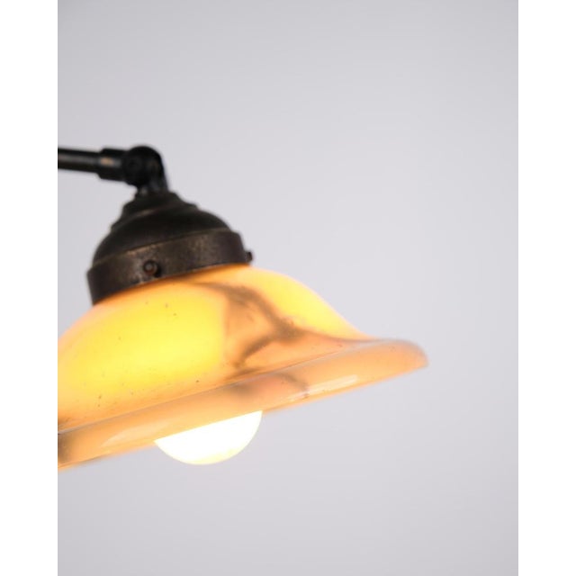 1930s Vintage Desk Lamp in Wrought Iron with Yellow Frosted Glass Shade, 1930s For Sale - Image 5 of 11