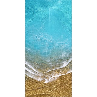 Teal Waves #50 by Ana Hefco | Layered Tinted Resin on Wood Panel Abstract Ocean Waves For Sale