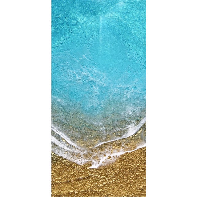 Teal Waves #50 by Ana Hefco | Layered Tinted Resin on Wood Panel Abstract Ocean Waves For Sale