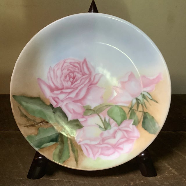 Queen Anne Bavarian Wall Art Hand Painted Plate Features Cabbage Roses For Sale - Image 3 of 10