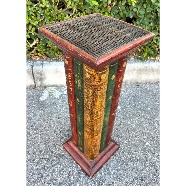 Brown Faux Book Pedestal Plant Stand For Sale - Image 8 of 10