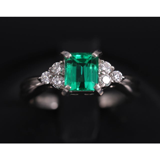 Late 20th Century Gia Colombian No Oil Emerald & 0.18ct Diamond Platinum Ring Size 6 For Sale - Image 12 of 18