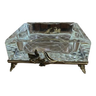 Vintage Lead Crystal Ashtray on Ornate Stand For Sale