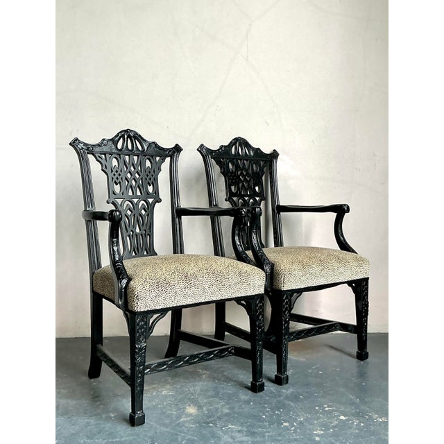 Black Vintage Regency Pagoda Arm Chairs - A Pair For Sale - Image 8 of 12
