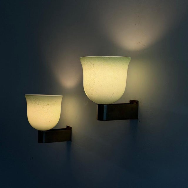 Gold Green and Gilt Murano Glass Sconces by Tomaso Buzzi for Venini, 1940s, Set of 2 For Sale - Image 8 of 18