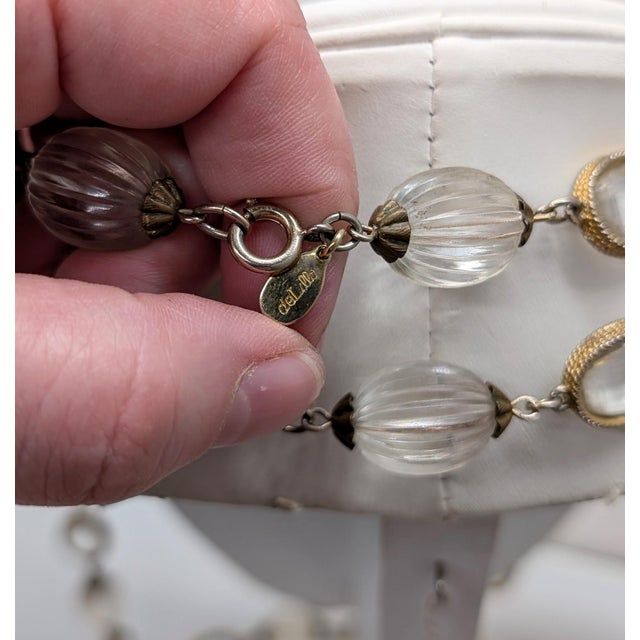 Vintage 1970s Signed DeLillo Goldtone Clear Beaded Sautoir Necklace For Sale In Philadelphia - Image 6 of 8