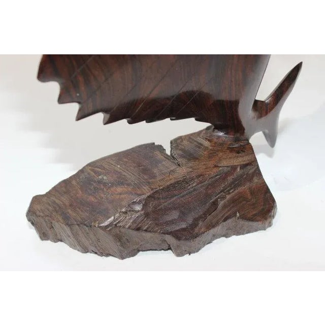 Brown 1960s Rosewood Carved Sailfish Figure For Sale - Image 8 of 13