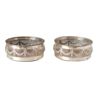 Antique English Sheffield Silverplate Wine Coasters, a Pair For Sale
