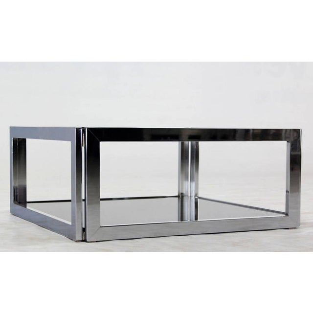 Sharp Square 2 Tier Modern Chrome Base Smoked Glass Coffee Table with Shelf MINT For Sale - Image 9 of 10