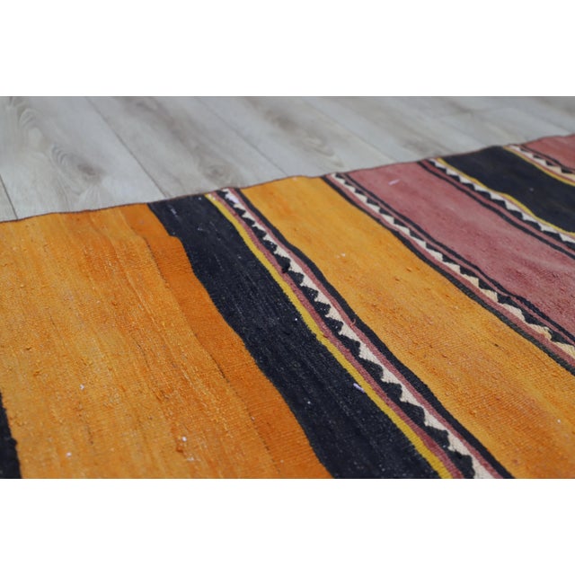 Orange 1980s Farmhouse Black Striped Runner Kilim For Sale - Image 8 of 12