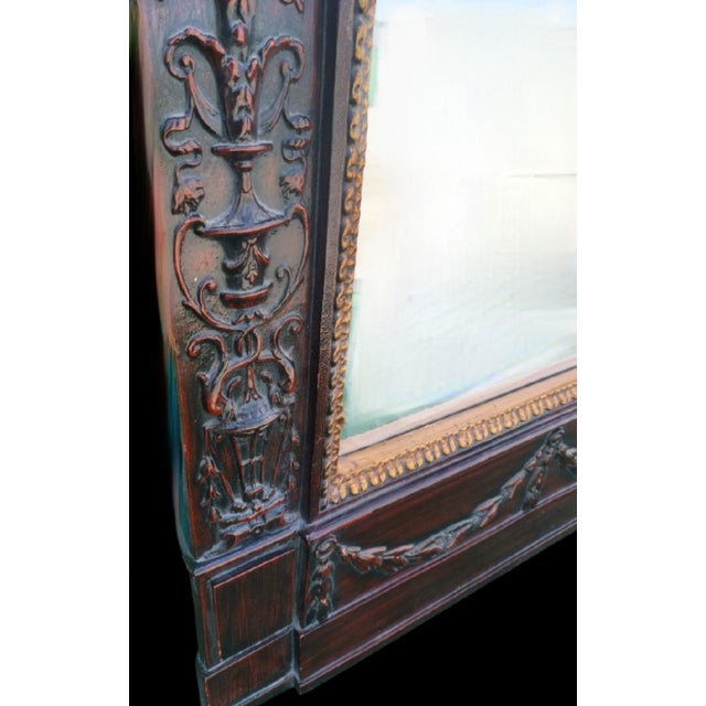 Vintage Monumental French Estate Pier Style Decorative Dark Faux Wood Finish Wall Floor Mirror For Sale - Image 10 of 11