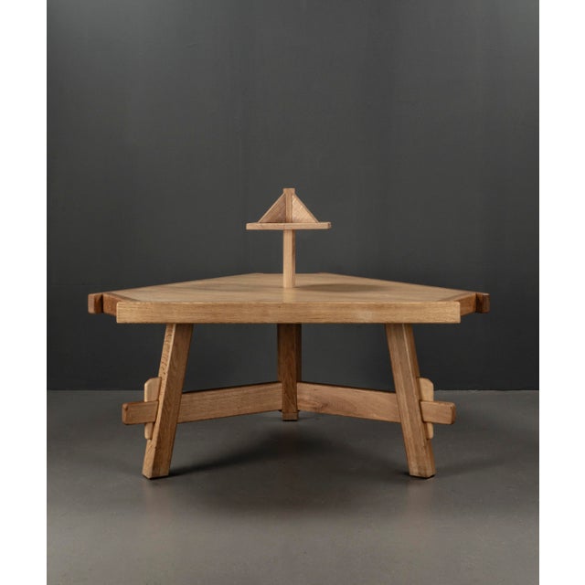 Brutalist Triangular Oak Dining Table and Chairs, Netherlands, 1960s, Set of 8 For Sale - Image 18 of 18