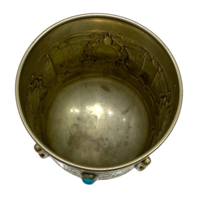 Vintage Alpaca Silver Spanish Goblet Cup With Turquoise Color Cabochon Stone Accents For Sale - Image 13 of 16