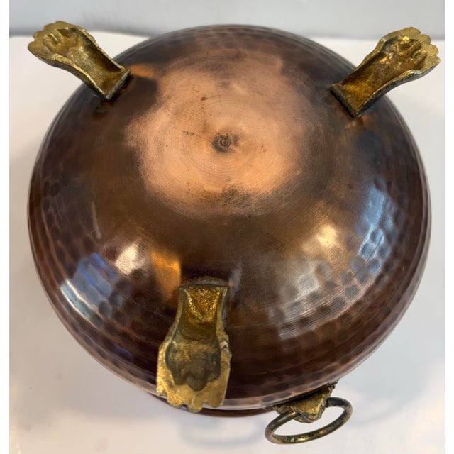 Copper Vintage Hammered Copper Planter With Lion Masks For Sale - Image 8 of 8