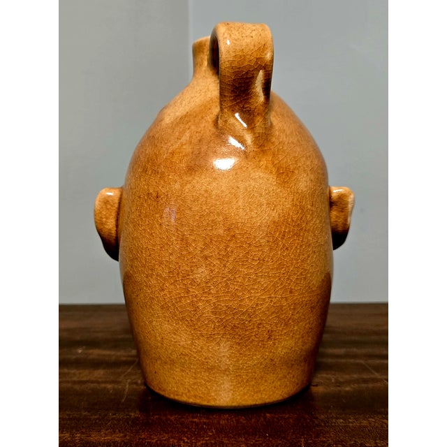 Folk Art ​Vintage Rodney Leftwich Signed Nc Folk Art Pottery Stoneware Face Jug For Sale - Image 3 of 11
