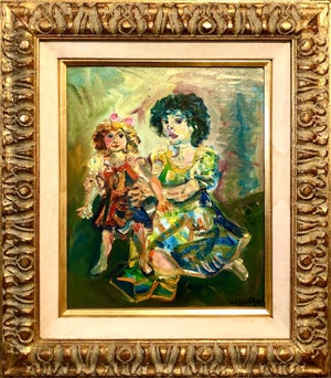 Walter Spitzer, Polish French Jewish Artist Oil Painting Girl with Doll, School of Paris Judaica, 1967