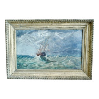 “Tossed at Sea,” 19th Century Oil on Canvas in a Period Gilt Frame For Sale