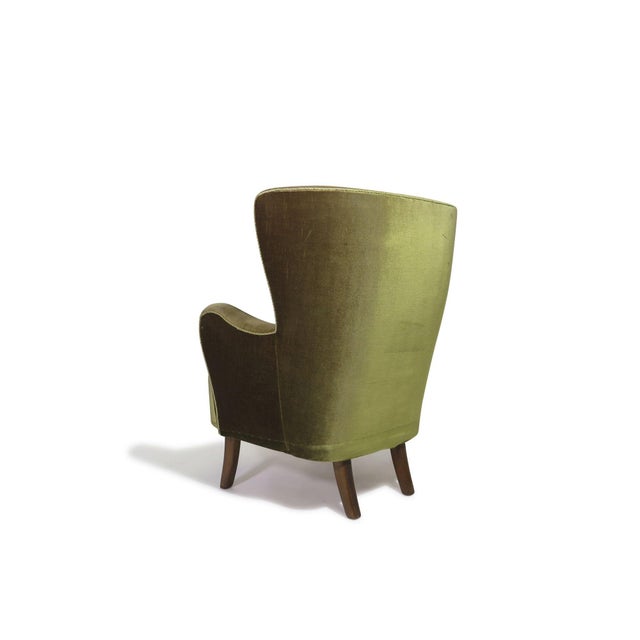 Mid 20th Century 1950s Danish High-Back Lounge Chair in Original Green Mohair For Sale - Image 5 of 12