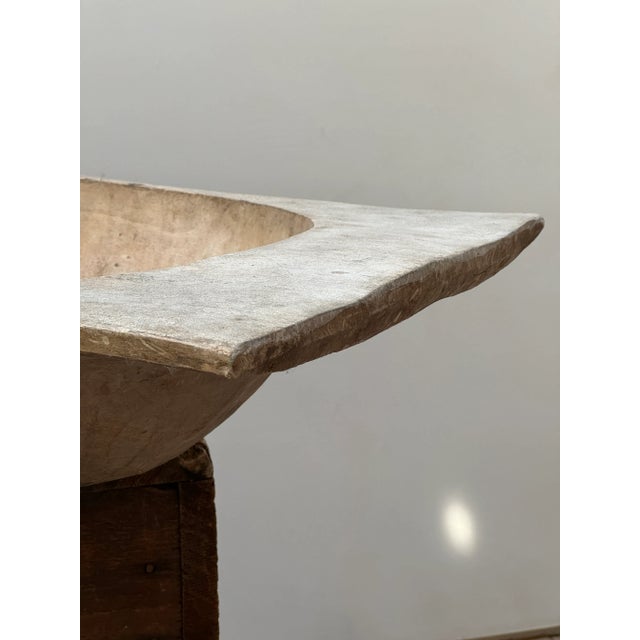 XL Antique Sculptural Wooden Hand Carved Dough Bowl For Sale In Los Angeles - Image 6 of 12