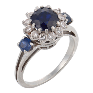 1970s Gia 1.55 Carat No Heat Sapphire Diamond Platinum Cluster Ring, Size 5