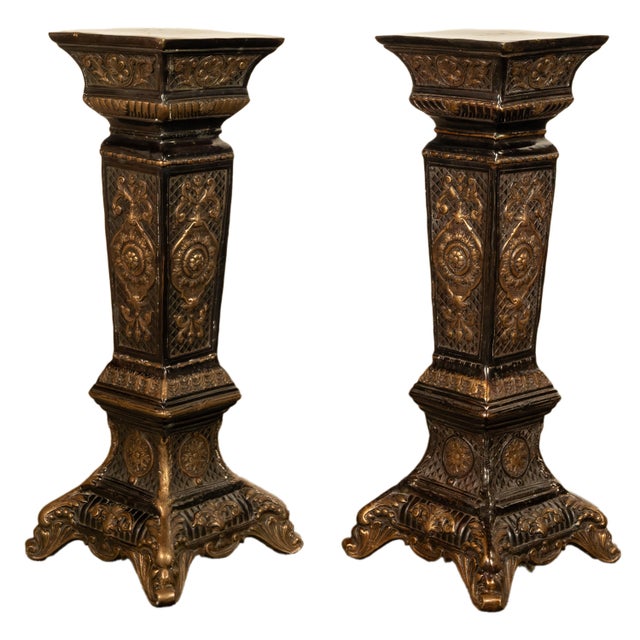 Pair Antique Regency Louis XV Style Gilt Bronze Pedestals Column Stands 1910 For Sale - Image 4 of 15
