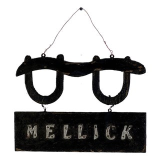 Small Vintage Antique Trade Wood Trade Sign Advertising Cattle Yokes by Mellick For Sale
