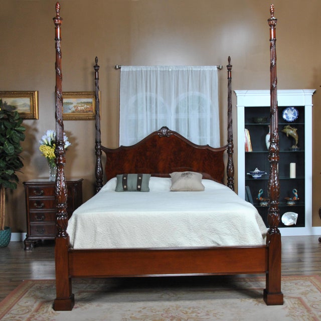 Traditional Mahogany Queen Size Four Poster Bedframe | Chairish