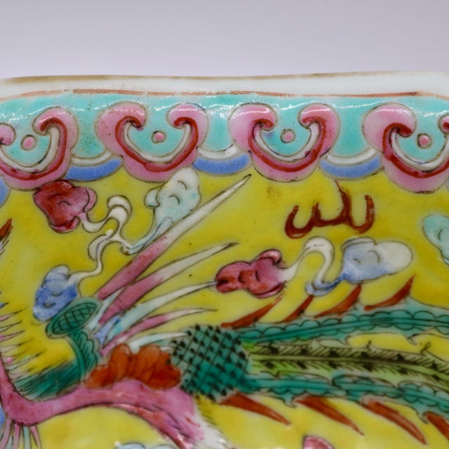 Yellow Antique Chinese Famille Rose Ruby Graviata Octagonal Dragon & Phoenix Bowl, Late Qing/Republic Era For Sale - Image 8 of 12