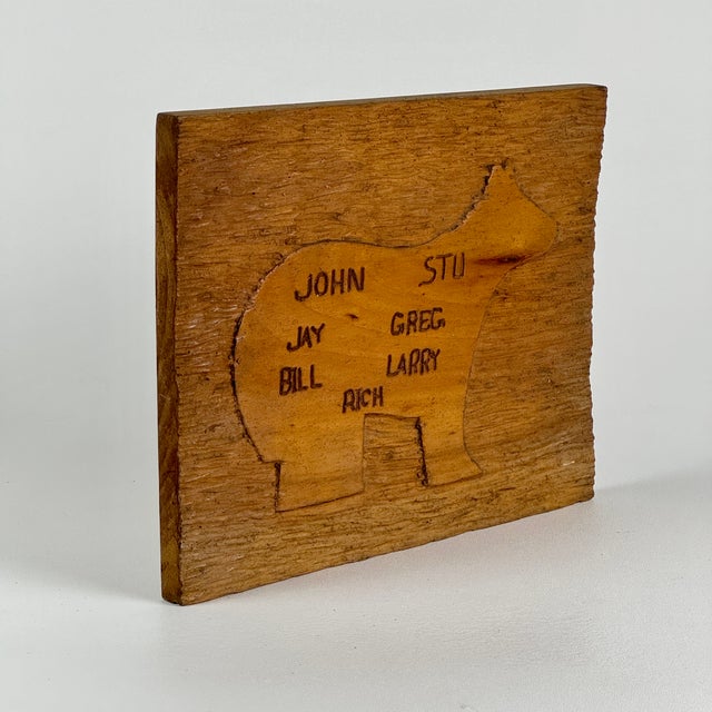 Folk Art Vintage Wall Folk Art Carving of Bear on Wood Board, Signed For Sale - Image 3 of 7