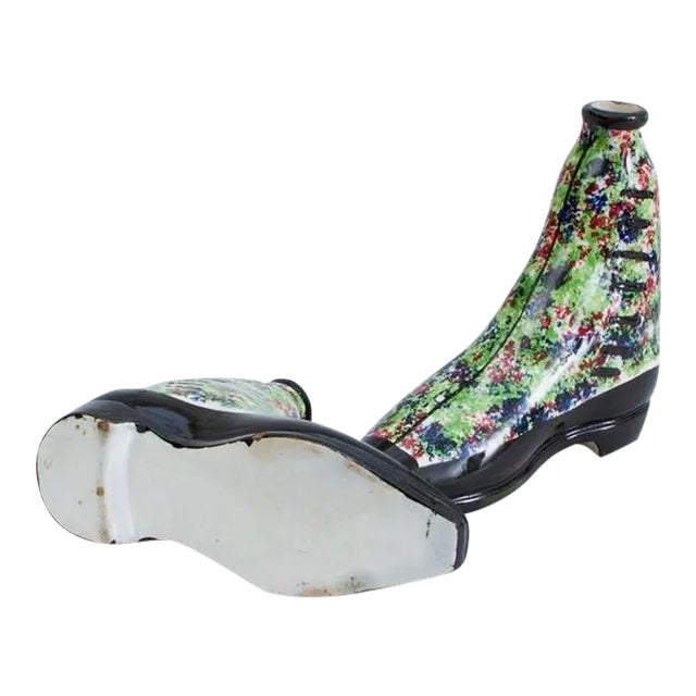 Mid 19th Century Pottery Pearlware Sponged Spirit Flasks Modeled in Form of Boots - a Pair For Sale - Image 5 of 5