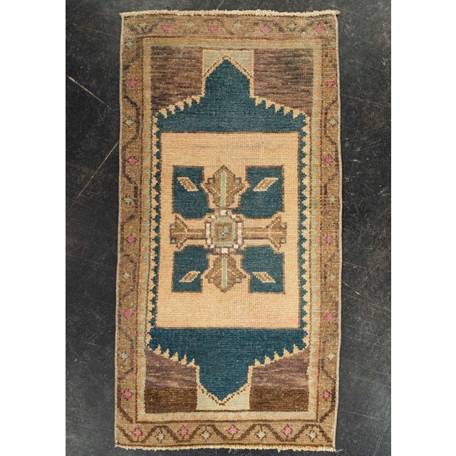 Brown Turkish Mini Rug Oriental Hand Knotted Vintage Rug 1'7" x 3' #21243 For Sale - Image 8 of 8