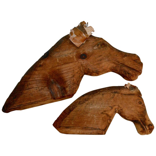 Folk Artist John B. Wikoff, Pair of Cedar Horse Sculptures For Sale