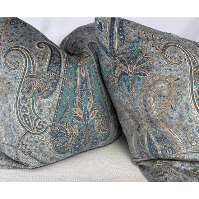 Transitional Paisley Velvet in Blue 22" Pillows-a Pair For Sale - Image 3 of 3